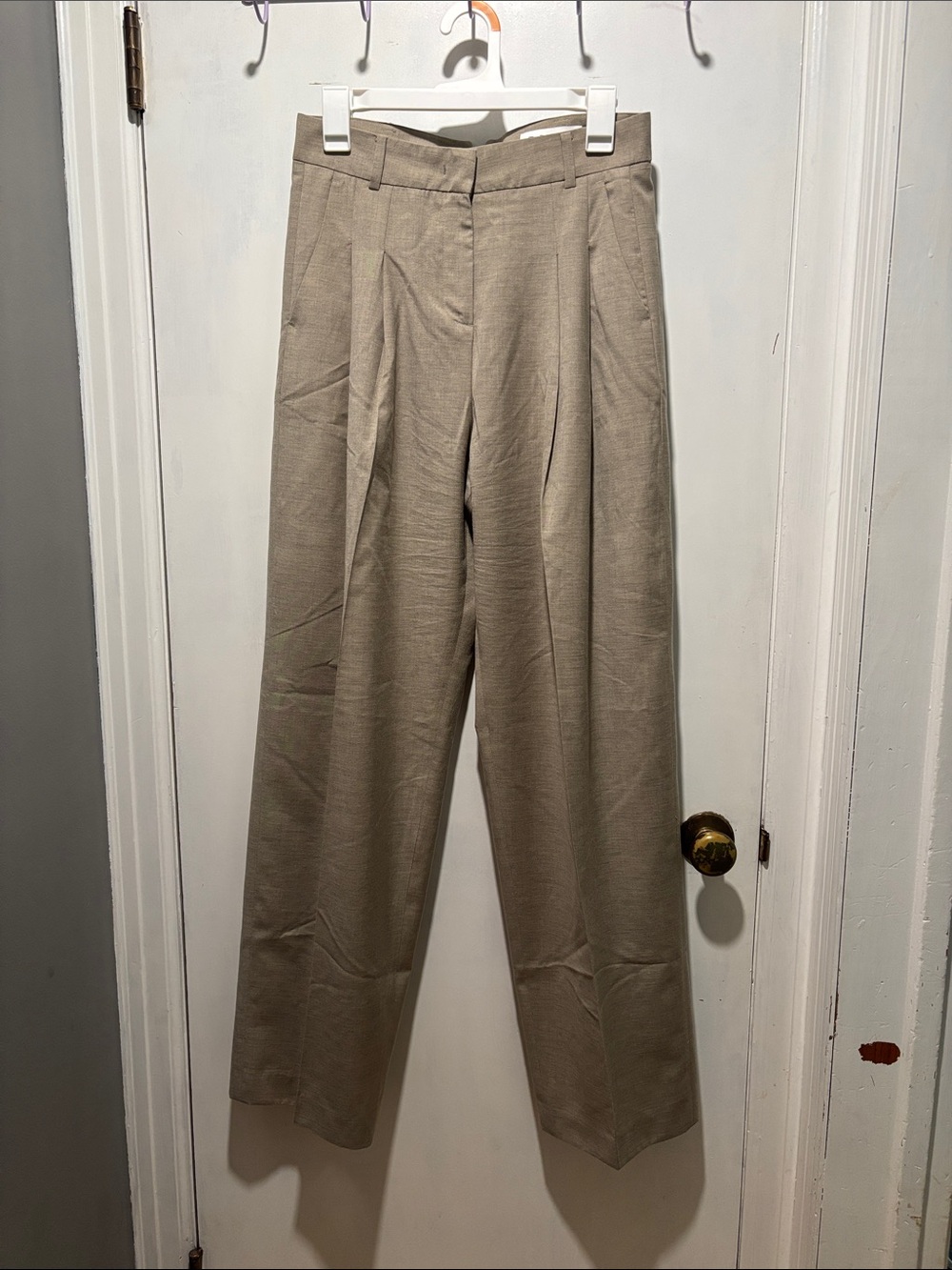 THE FRANKIE SHOP Gelso pleated trousers in light taupe melange size small - Picture 2 of 8